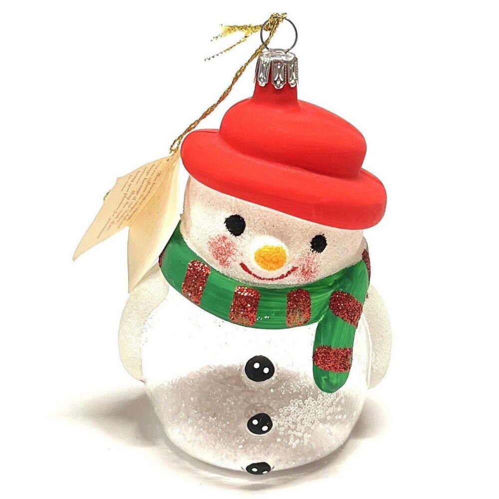 VTG Christmas Vietri Italy Glitter Snowman Hand Painted Blown Glass Ornament